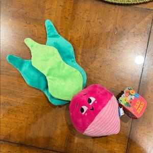 Bark Rad Brad Pink and Green Radish Plush Toy for large dogs, 50+ lbs.